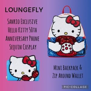 LOUNGEFLY Sanrio Hello Kitty Phone Sequin Mini Backpack & Zip Around Wallet